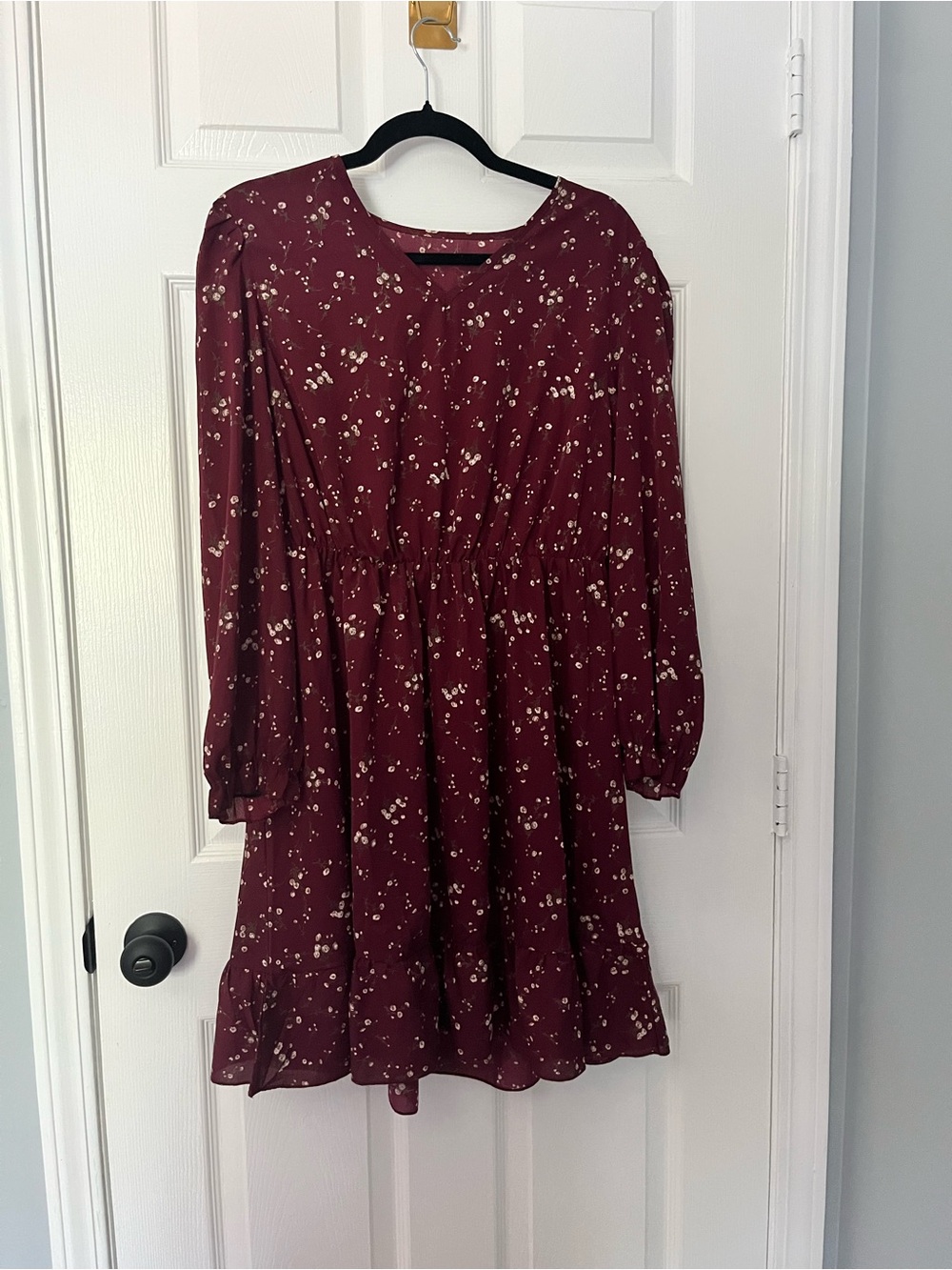 Floerns Burgundy Floral Dress XL Long Sleeve Ruffle A Line Boho Fall